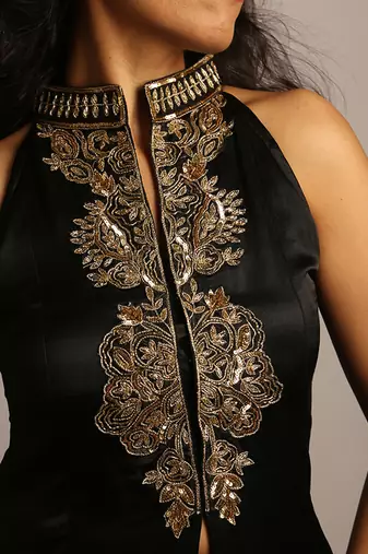 Black embroidered silk co ord set