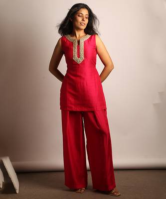 Pink embroidered raw silk co ord set 4