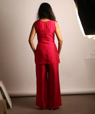Pink embroidered raw silk co ord set 6