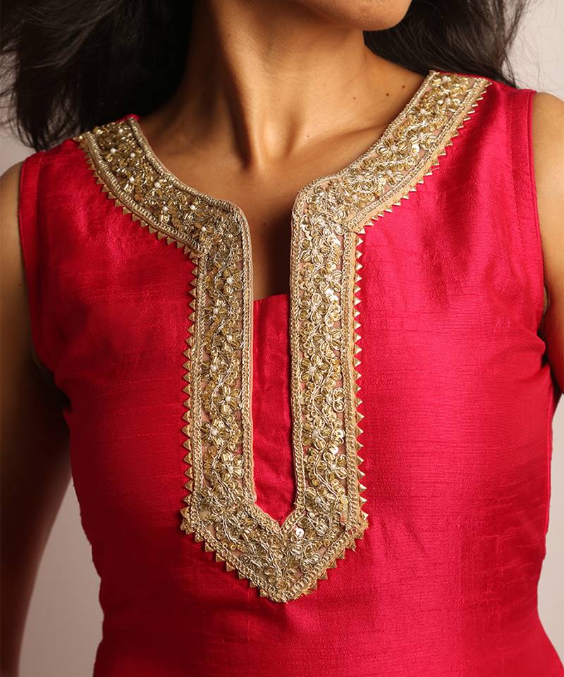 Pink embroidered raw silk co ord set