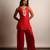 Red embroidered raw silk co ord set