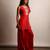 Red embroidered raw silk co ord set