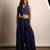 Royal blue embroidered raw silk co ord set