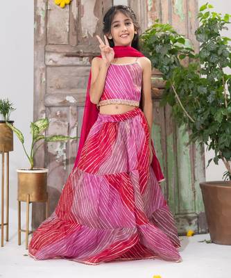 Pink Tiered Lehenga Choli Set 1