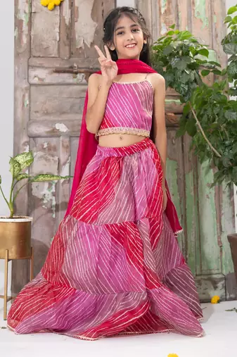 Pink Tiered Lehenga Choli Set