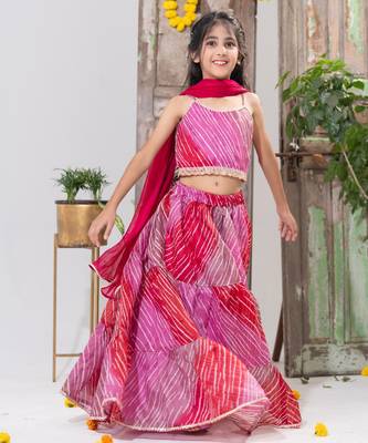 Pink Tiered Lehenga Choli Set 2