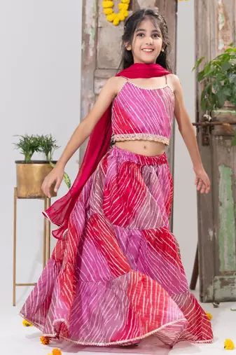 Pink Tiered Lehenga Choli Set