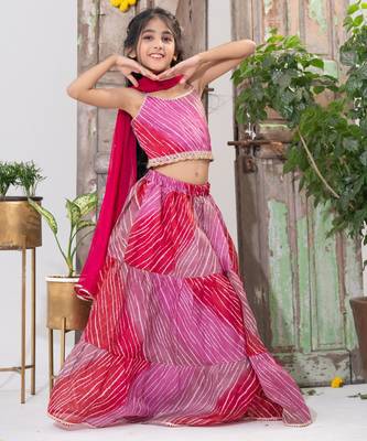 Pink Tiered Lehenga Choli Set 3