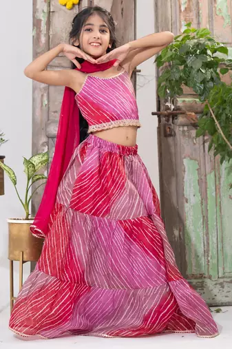 Pink Tiered Lehenga Choli Set