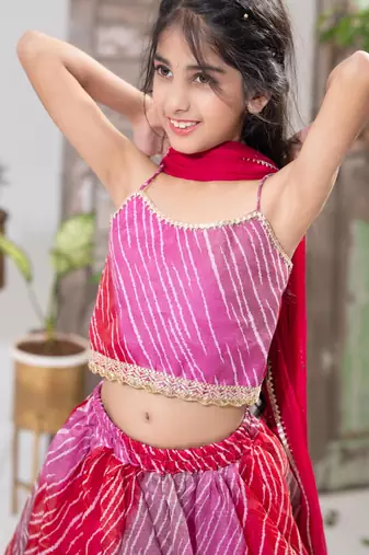 Pink Tiered Lehenga Choli Set