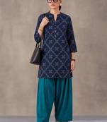 women printed regular cotton kurta with patiala