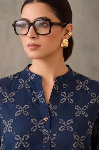 women printed regular cotton kurta with patiala