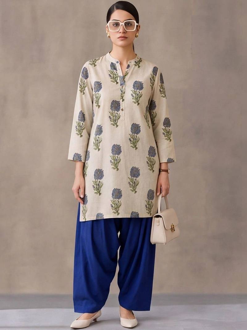 women floral printed regular cotton kurta with patiala