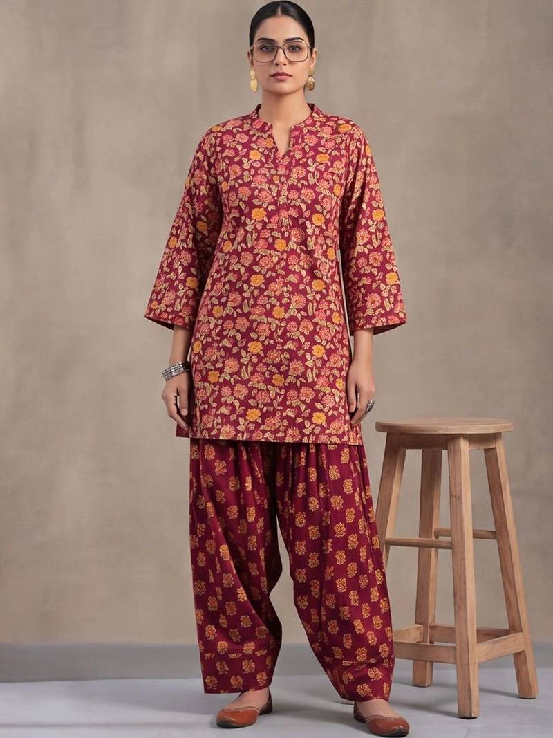 women floral printed regular cotton kurta with patiala