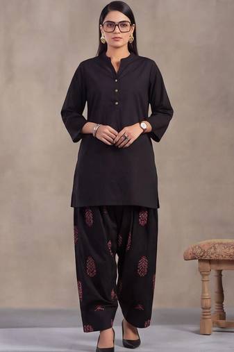 women ethnic motifs regular cotton kurta with patiala