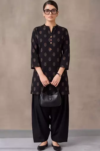 women ethnic motifs printed regular cotton kurta with patiala