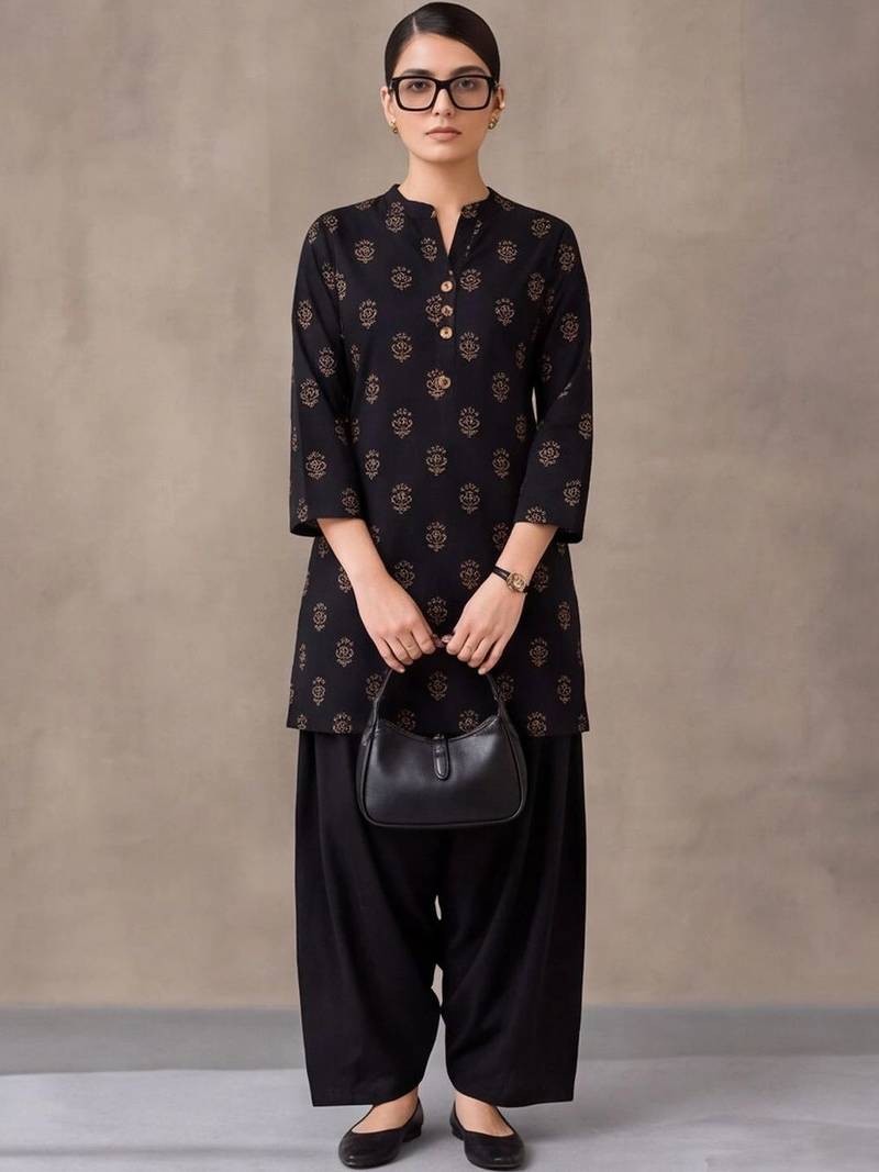 women ethnic motifs printed regular cotton kurta with patiala