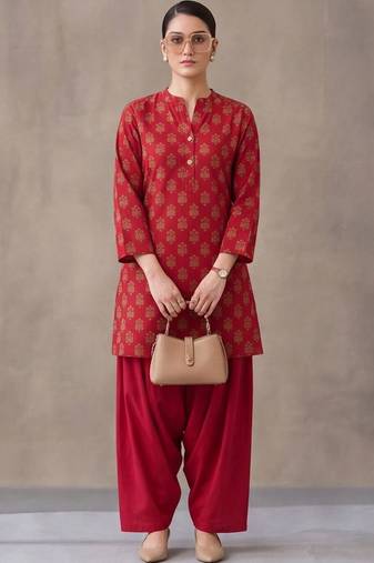 women ethnic motifs printed regular cotton kurta with patiala