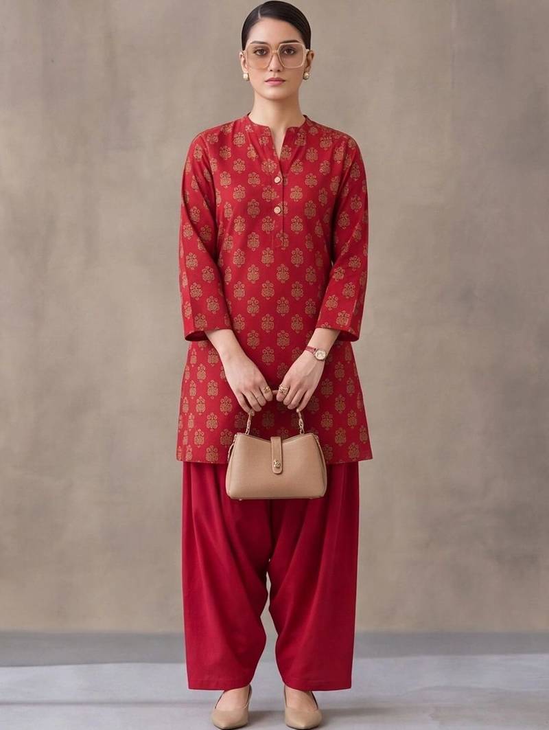 women ethnic motifs printed regular cotton kurta with patiala