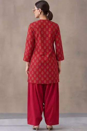 women ethnic motifs printed regular cotton kurta with patiala