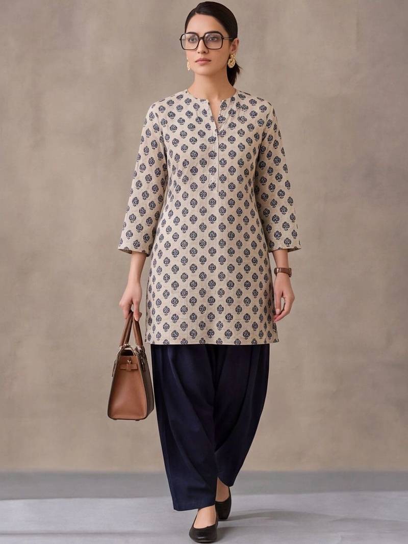 women ethnic motifs printed regular cotton kurta with patiala