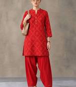 women printed regular cotton kurta with patiala