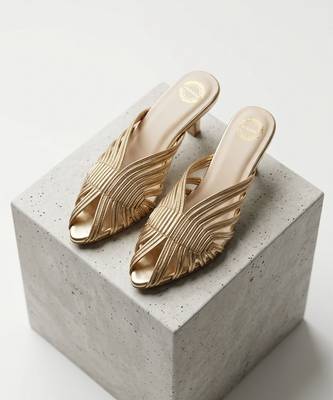 Gold strappy artificial leather mules 2