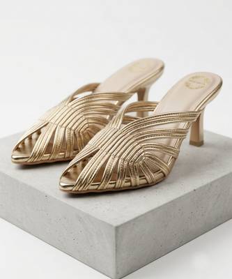 Gold strappy artificial leather mules 3