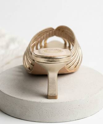 Gold strappy artificial leather mules 4