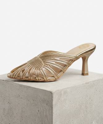 Gold strappy artificial leather mules 5