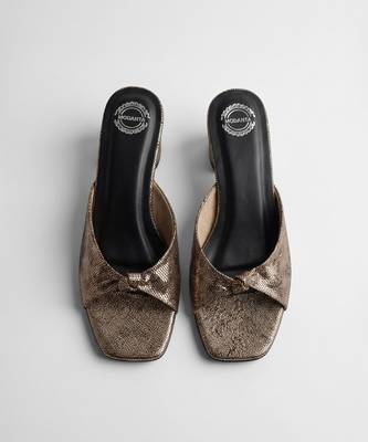 Gold knot artificial leather heels 5