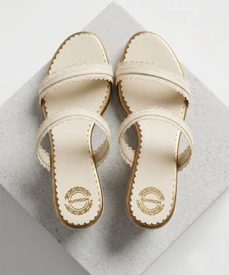 Cream lace scallop artificial leather wedges 3