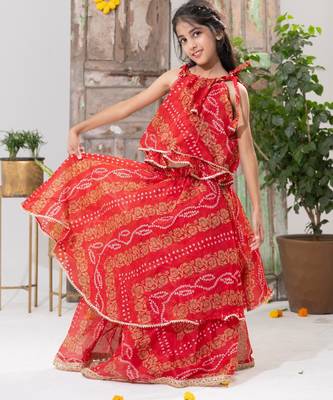 red color Double-Layer Bandhani Lehenga Set 1