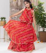 red color Double-Layer Bandhani Lehenga Set