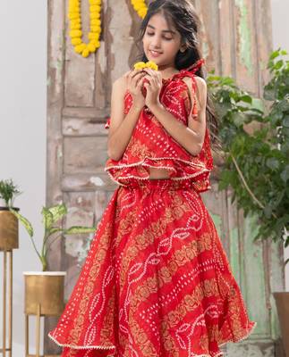 red color Double-Layer Bandhani Lehenga Set 2