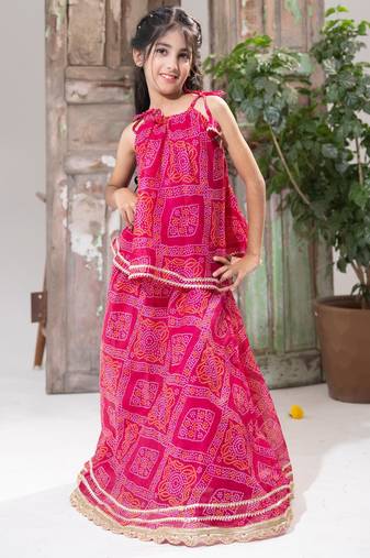 Pink Bandhani Lehenga Choli Set