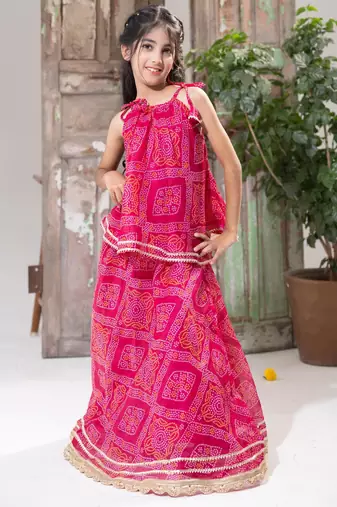 Pink Bandhani Lehenga Choli Set