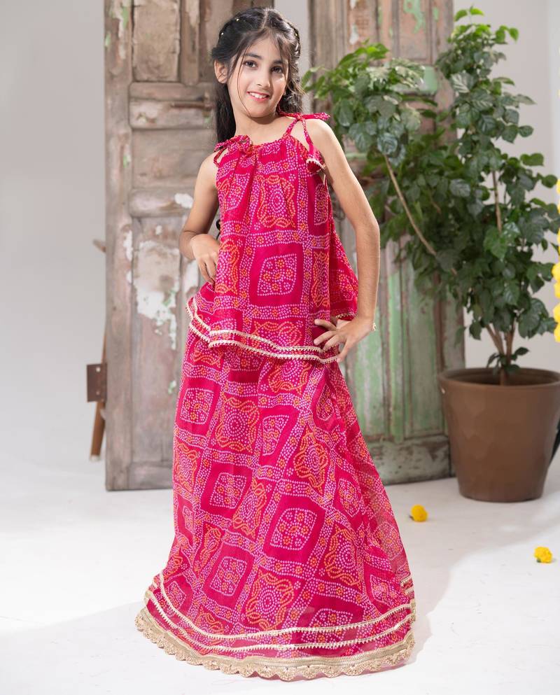 Pink Bandhani Lehenga Choli Set