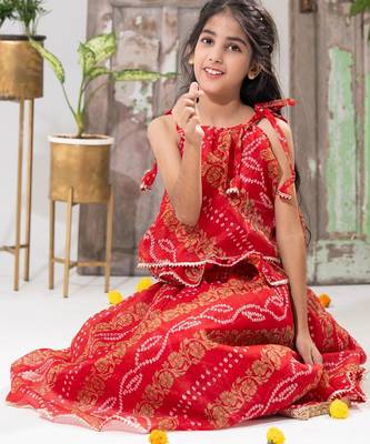 red color Double-Layer Bandhani Lehenga Set 4