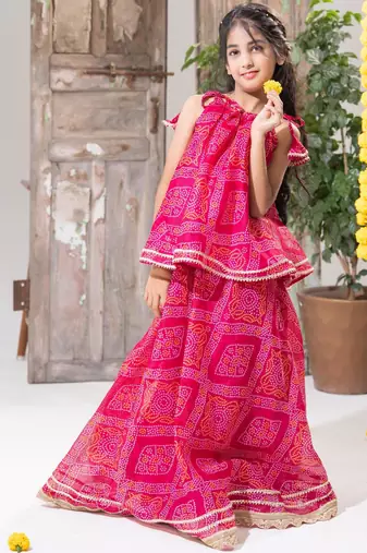 Pink Bandhani Lehenga Choli Set