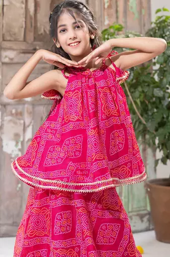 Pink Bandhani Lehenga Choli Set