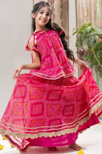 Pink Bandhani Lehenga Choli Set