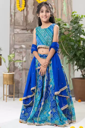 blue color  Bandhani Lehenga Choli Set