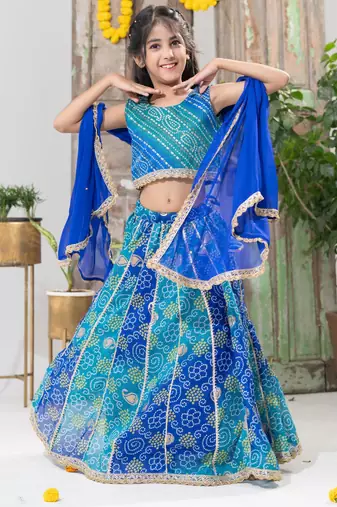 blue color  Bandhani Lehenga Choli Set