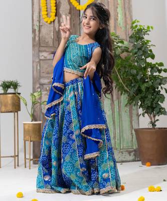 blue color  Bandhani Lehenga Choli Set 3