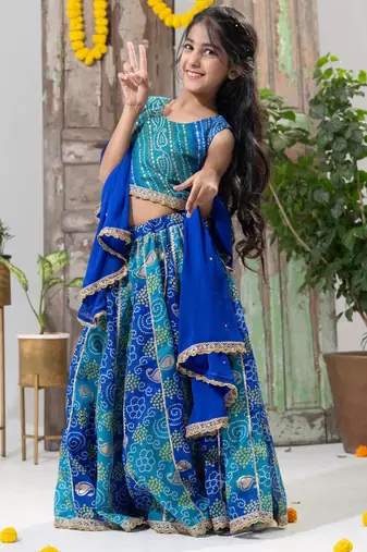 blue color  Bandhani Lehenga Choli Set