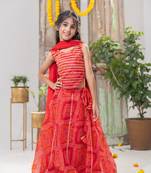 red color Bandhani Lehenga Choli with Dupatta
