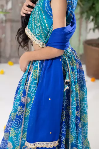 blue color  Bandhani Lehenga Choli Set
