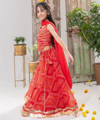 red color Bandhani Lehenga Choli with Dupatta 2