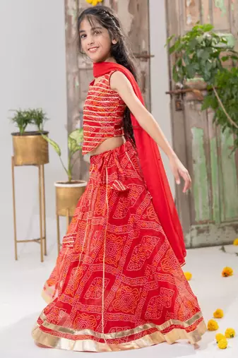 red color Bandhani Lehenga Choli with Dupatta